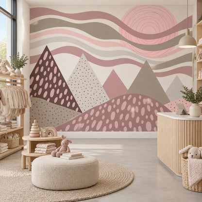 Geometric Mountains Wallpaper Pastel Pink Abstract Wall Mural