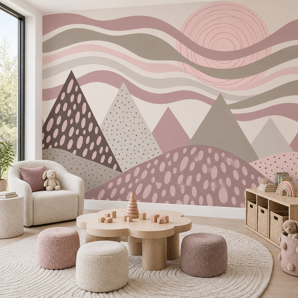 Geometric Mountains Wallpaper Pastel Pink Abstract Wall Mural