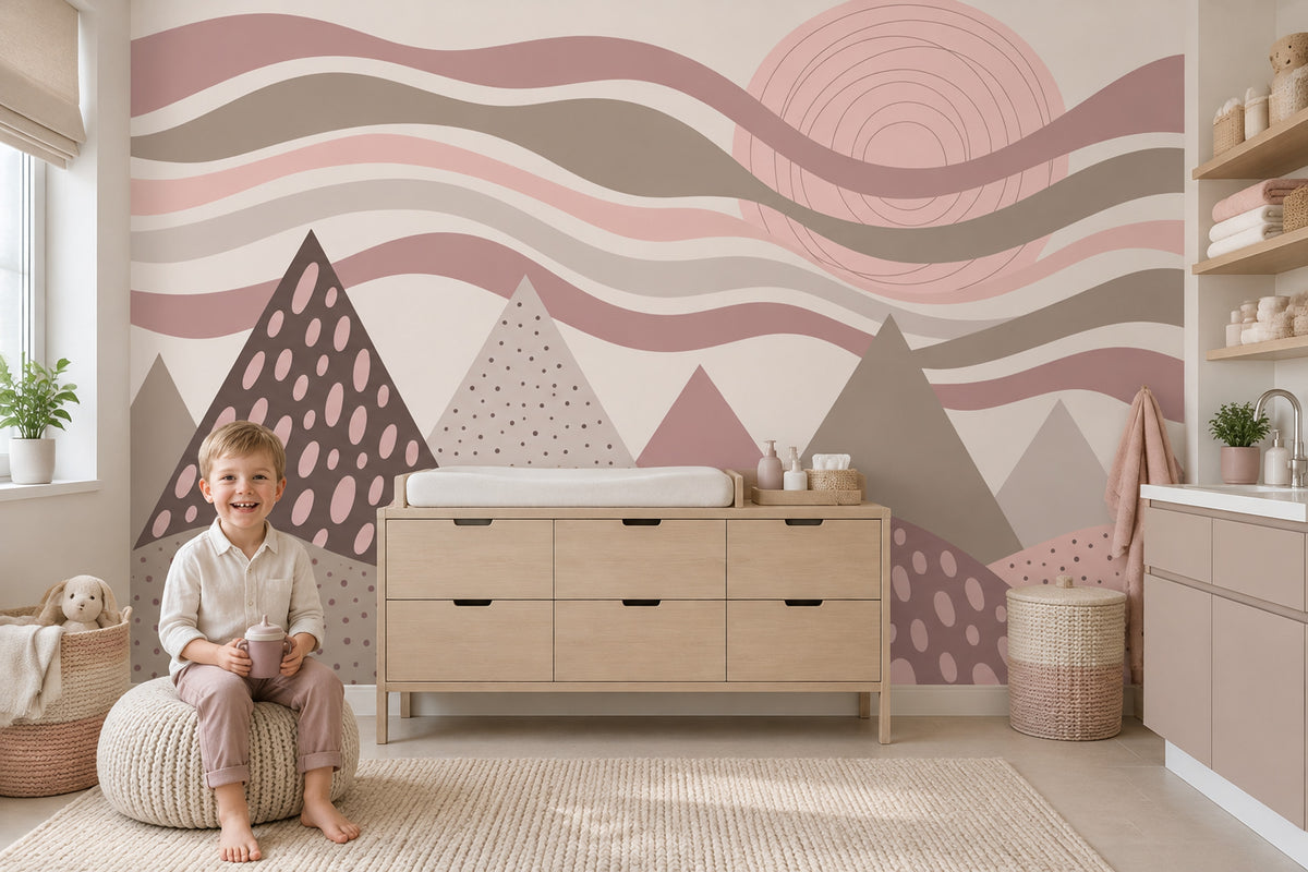 Geometric Mountains Wallpaper Pastel Pink Abstract Wall Mural