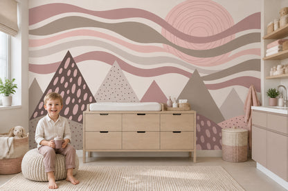 Geometric Mountains Wallpaper Pastel Pink Abstract Wall Mural