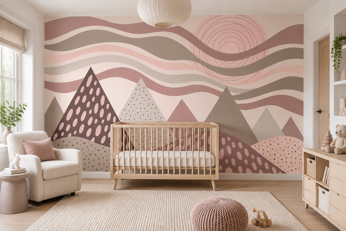 Geometric Mountains Wallpaper Pastel Pink Abstract Wall Mural