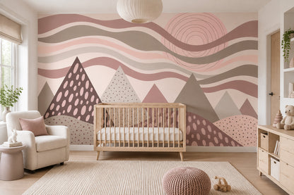 Geometric Mountains Wallpaper Pastel Pink Abstract Wall Mural
