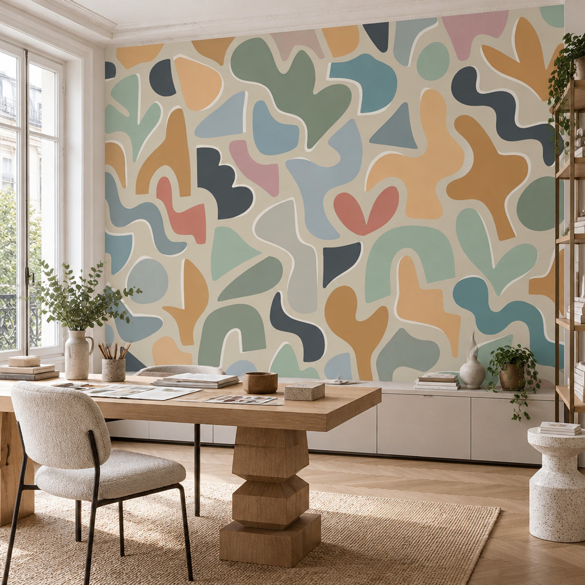 Organic Abstract Shapes Wallpaper Mid Century Modern Colorblock Wall Mural