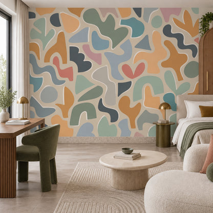 Organic Abstract Shapes Wallpaper Mid Century Modern Colorblock Wall Mural