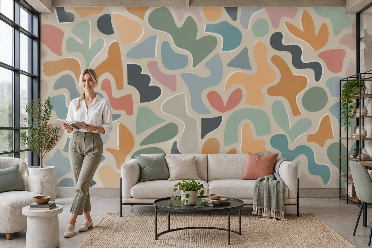 Organic Abstract Shapes Wallpaper Mid Century Modern Colorblock Wall Mural