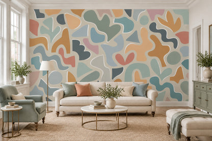 Organic Abstract Shapes Wallpaper Mid Century Modern Colorblock Wall Mural