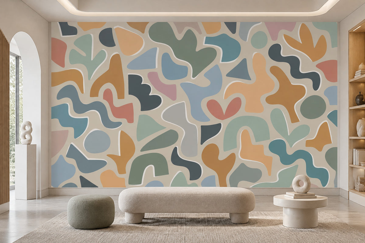 Organic Abstract Shapes Wallpaper Mid Century Modern Colorblock Wall Mural