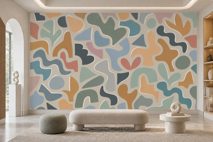 Organic Abstract Shapes Wallpaper Mid Century Modern Colorblock Wall Mural
