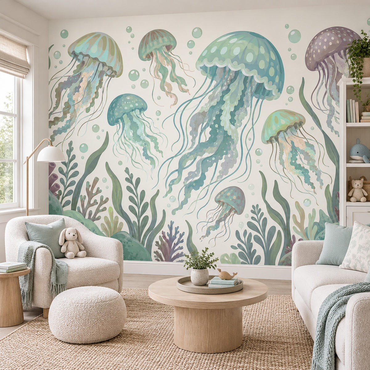 Pastel Jellyfish Wallpaper Watercolor Underwater Wall Mural