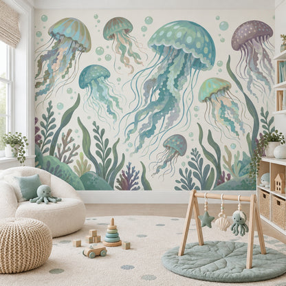 Pastel Jellyfish Wallpaper Watercolor Underwater Wall Mural