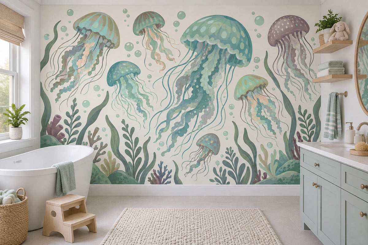 Pastel Jellyfish Wallpaper Watercolor Underwater Wall Mural