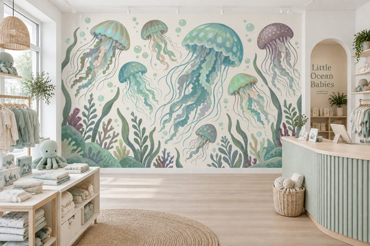 Pastel Jellyfish Wallpaper Watercolor Underwater Wall Mural