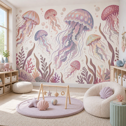 Pastel Jellyfish Wallpaper Underwater Ocean Wall Mural