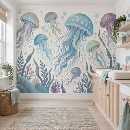 Watercolor Jellyfish Wallpaper Pastel Underwater Wall Mural