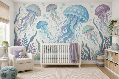 Watercolor Jellyfish Wallpaper Pastel Underwater Wall Mural