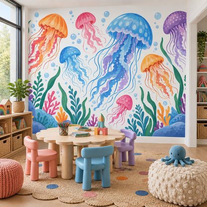 Colorful Jellyfish Wallpaper Watercolor Underwater Wall Mural
