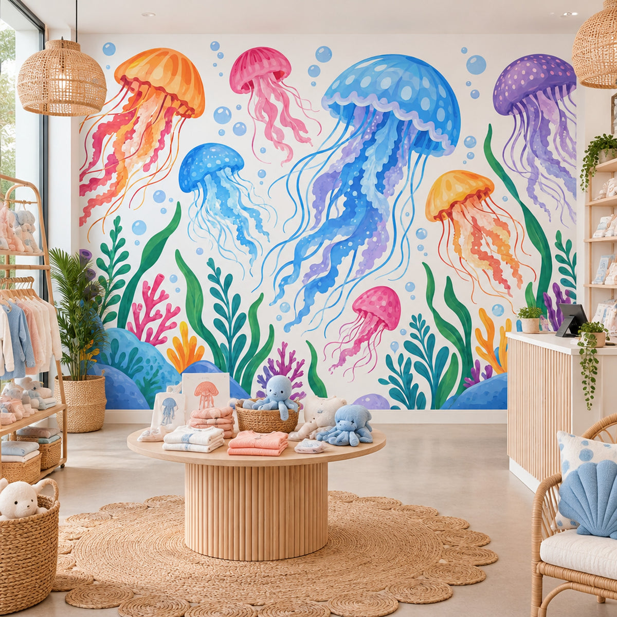 Colorful Jellyfish Wallpaper Watercolor Underwater Wall Mural