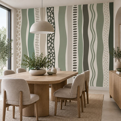 Wavy Vertical Stripes Wallpaper Sage Green Organic Geometric Wall Mural