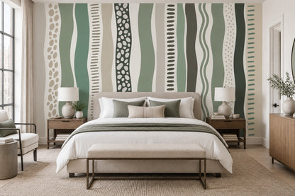 Wavy Vertical Stripes Wallpaper Sage Green Organic Geometric Wall Mural