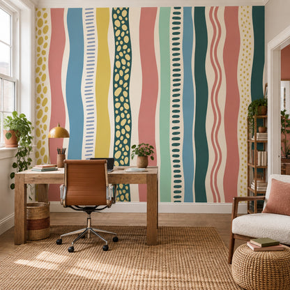 Abstract Wavy Stripes Wallpaper Colorful Hand Drawn Wall Mural