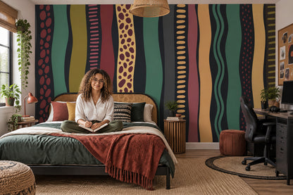 Wavy Stripe Abstract Wallpaper Muted Green Graphic Wall Mural