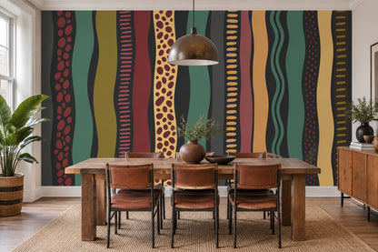 Wavy Stripe Abstract Wallpaper Muted Green Graphic Wall Mural