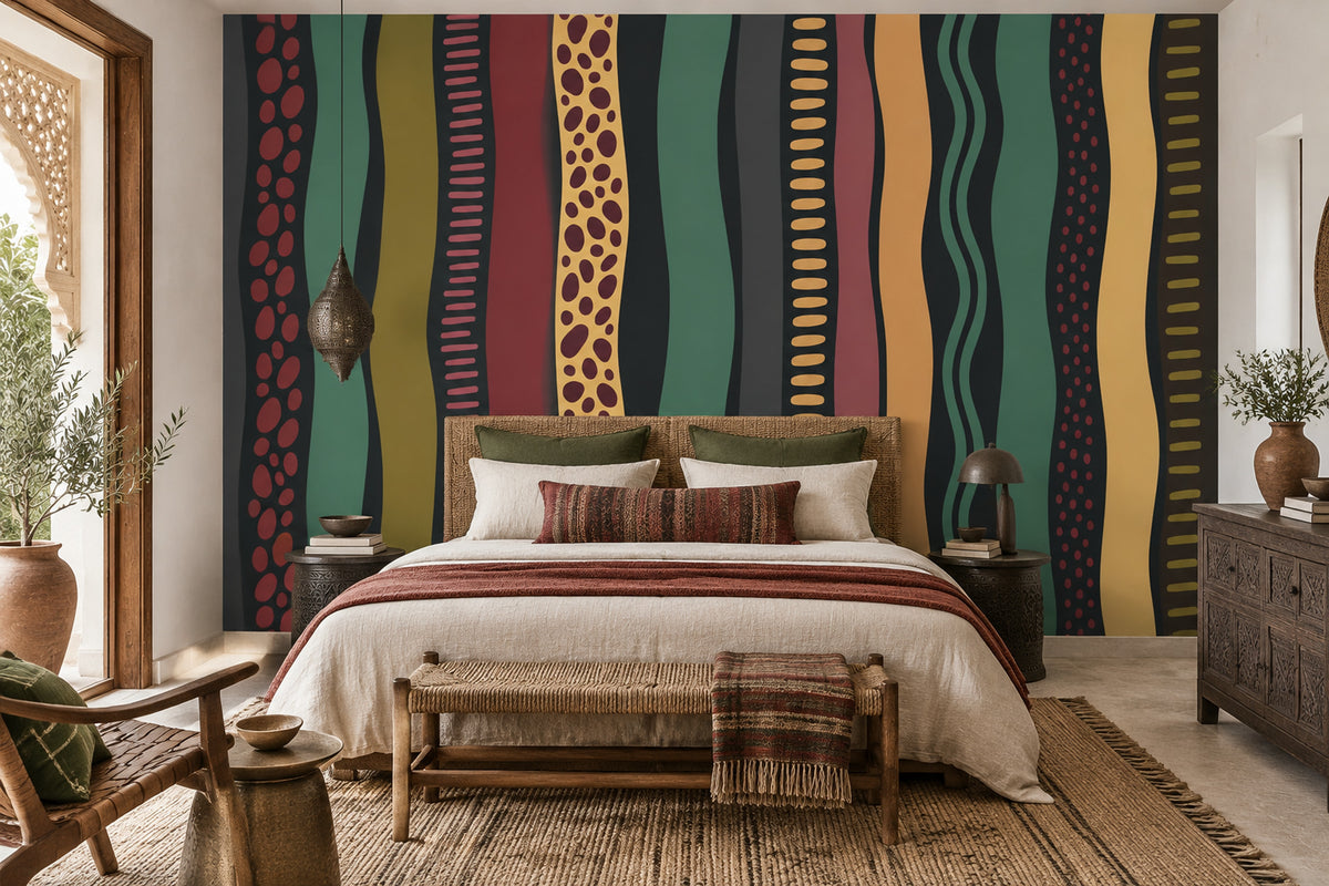 Wavy Stripe Abstract Wallpaper Muted Green Graphic Wall Mural
