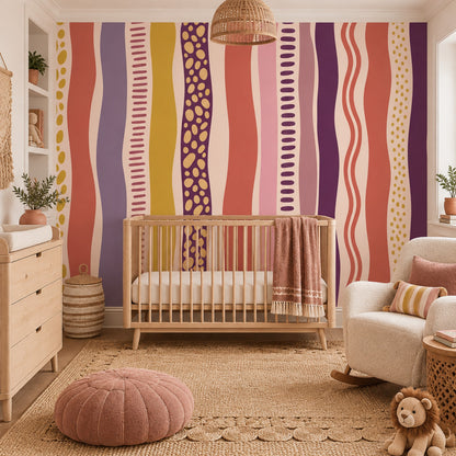 Abstract Wavy Stripes Wallpaper Playful Geometric Wall Mural