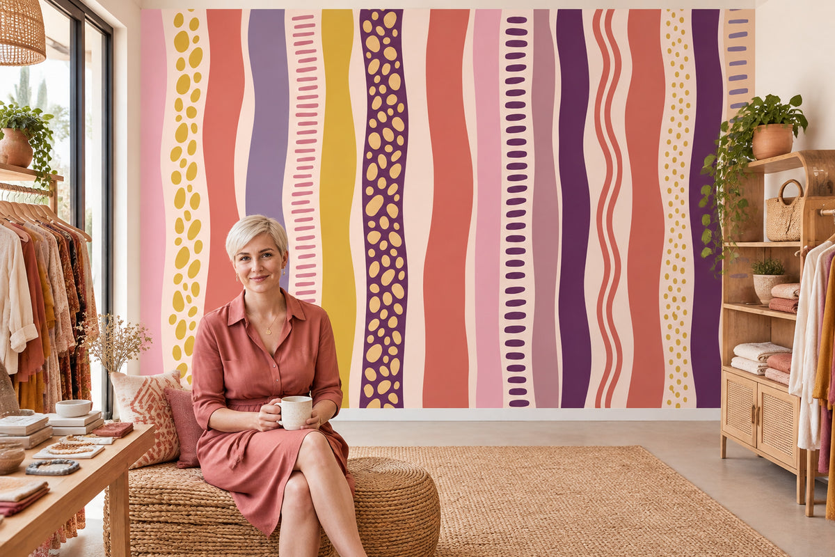 Abstract Wavy Stripes Wallpaper Playful Geometric Wall Mural