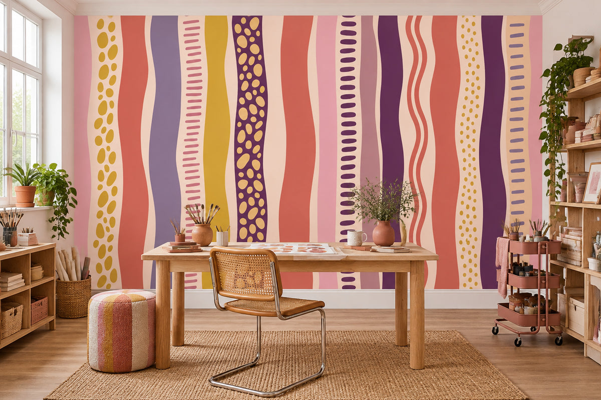 Abstract Wavy Stripes Wallpaper Playful Geometric Wall Mural