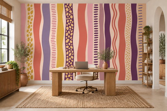 Abstract Wavy Stripes Wallpaper Playful Geometric Wall Mural