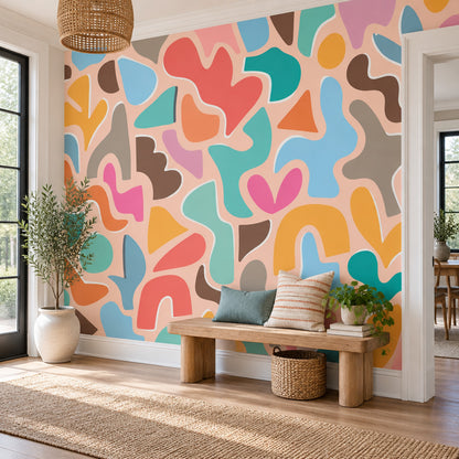 Colorful Organic Shapes Wallpaper Playful Retro Wall Mural