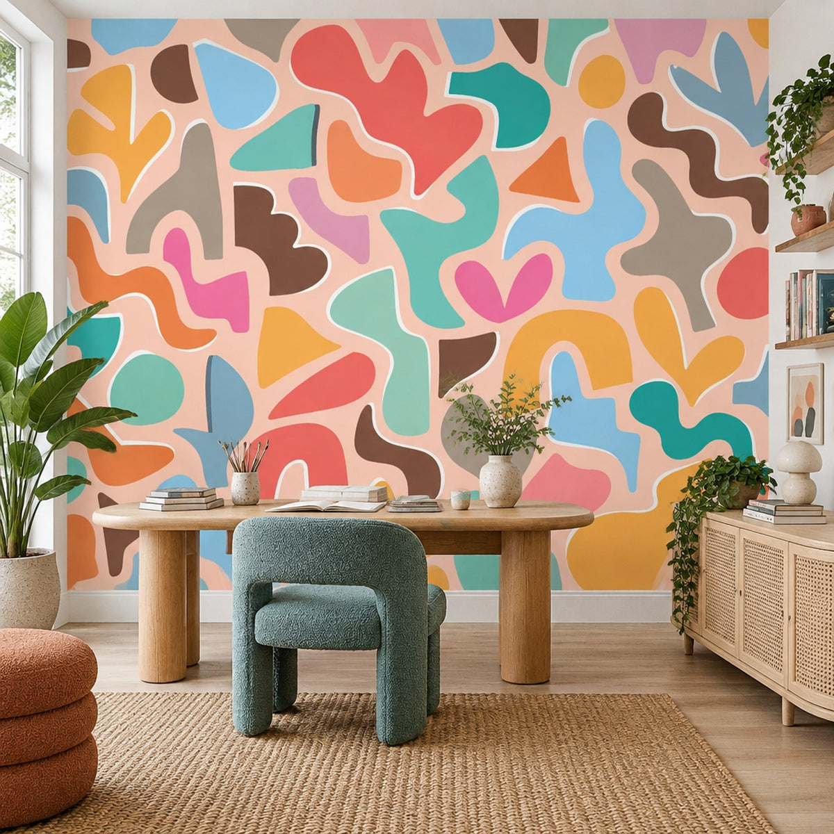 Colorful Organic Shapes Wallpaper Playful Retro Wall Mural