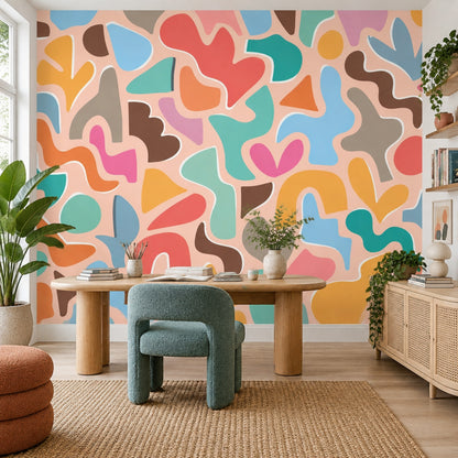 Colorful Organic Shapes Wallpaper Playful Retro Wall Mural
