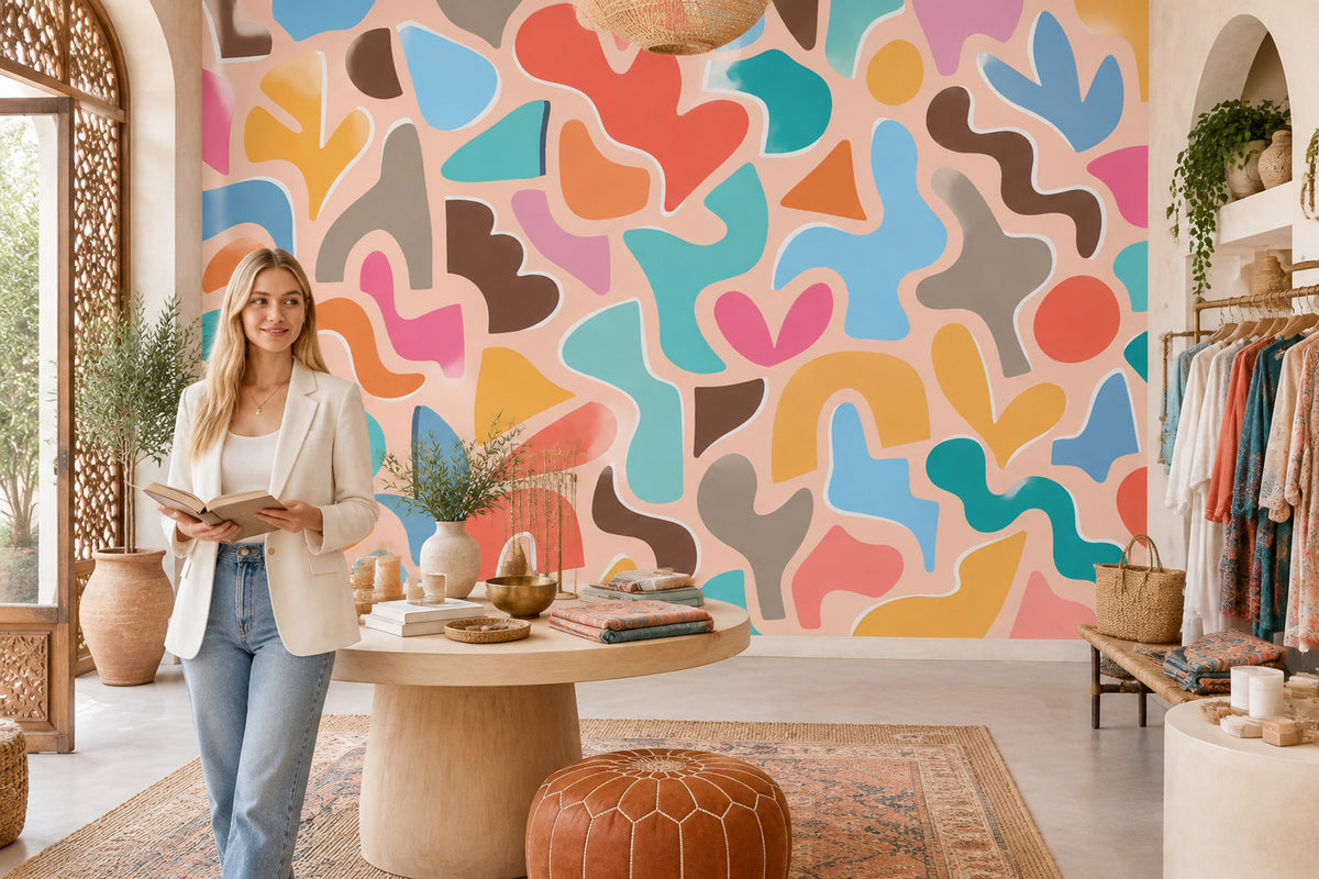 Colorful Organic Shapes Wallpaper Playful Retro Wall Mural