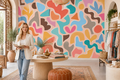 Colorful Organic Shapes Wallpaper Playful Retro Wall Mural