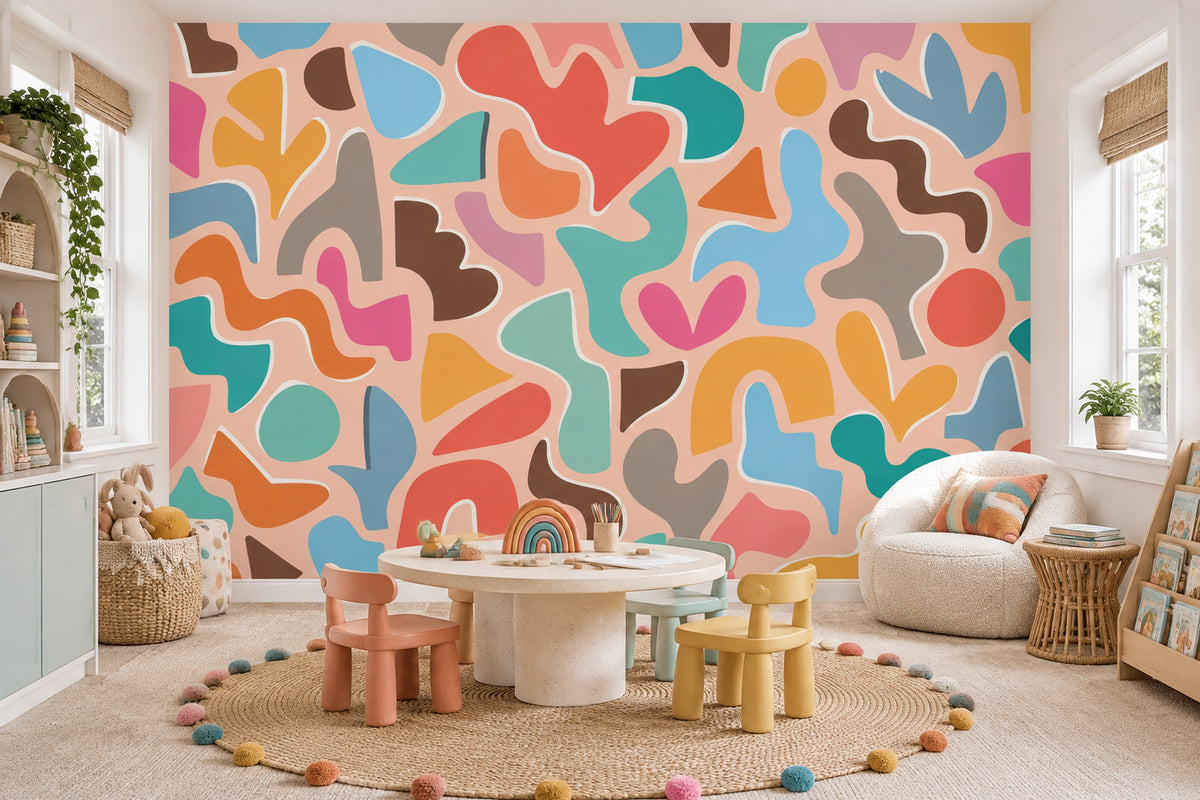Colorful Organic Shapes Wallpaper Playful Retro Wall Mural