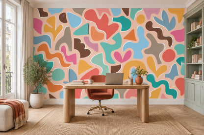 Colorful Organic Shapes Wallpaper Playful Retro Wall Mural