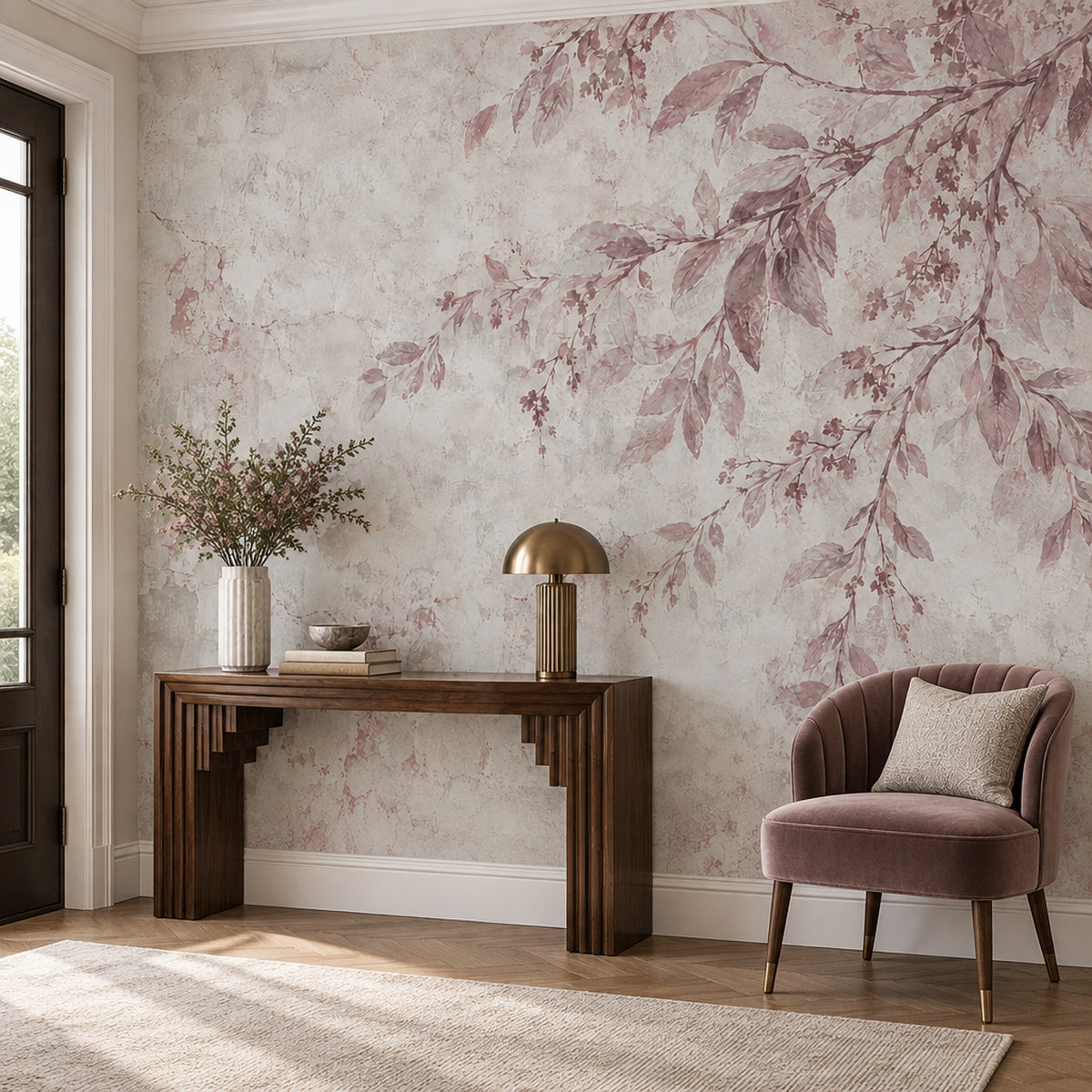 Mauve Leaves And Branches Wallpaper Vintage Botanical Wall Mural