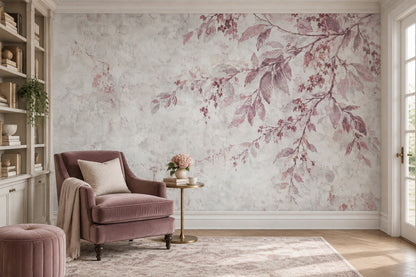 Mauve Leaves And Branches Wallpaper Vintage Botanical Wall Mural