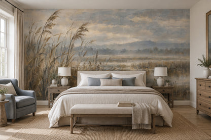 Marsh Reeds Wallpaper Misty Wetlands Wall Mural