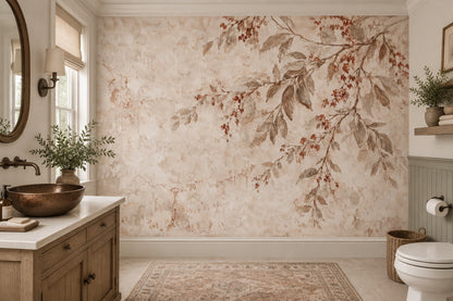Leafy Branches Wallpaper Vintage Aged Plaster Wall Mural