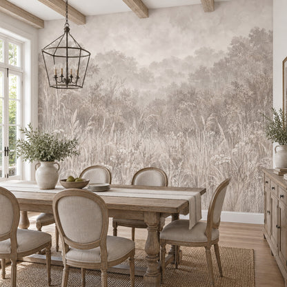 Misty Meadow Trees Wallpaper Soft Gray Woodland Wall Mural