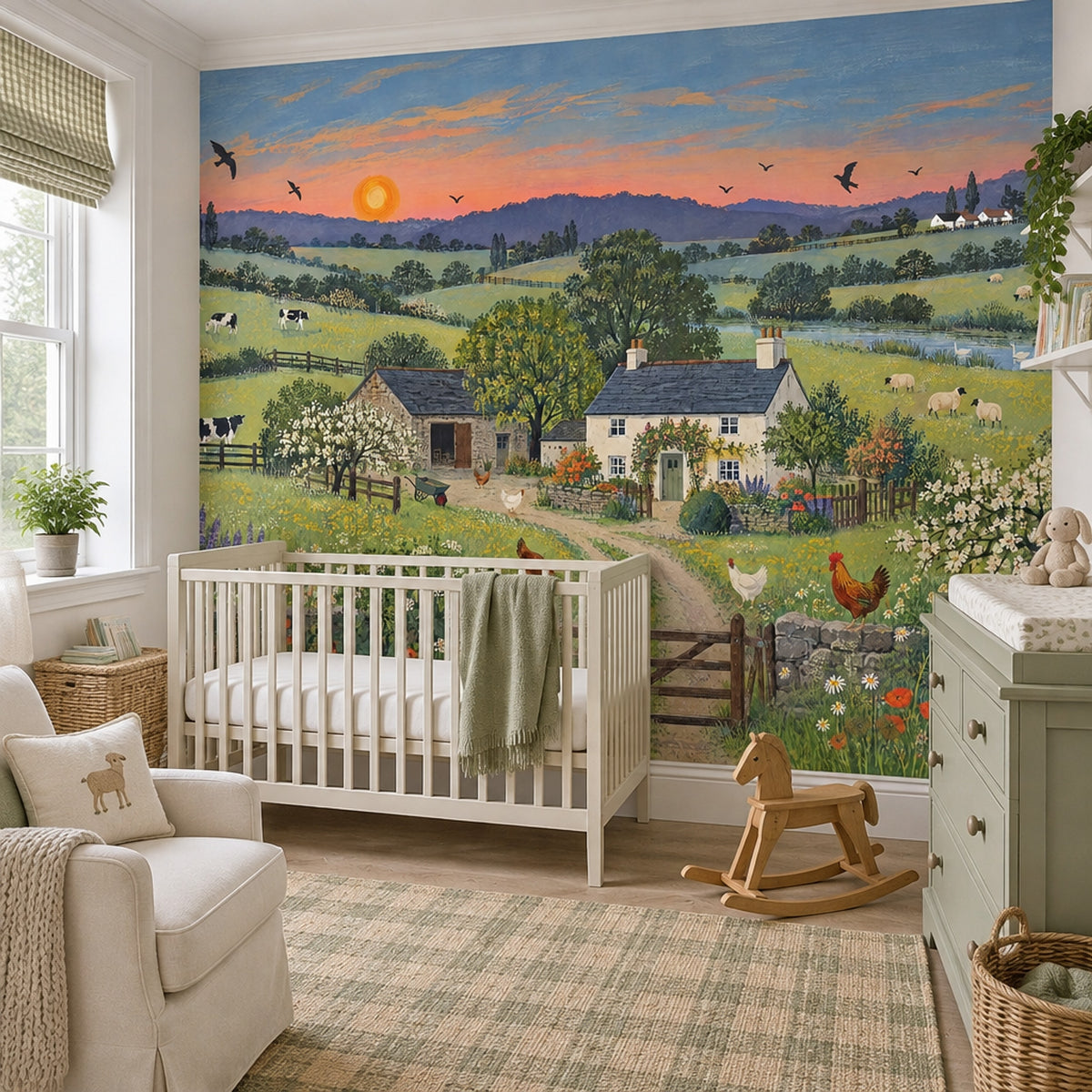 Pastoral Farmhouse Scene Wallpaper Vintage Countryside Wall Mural