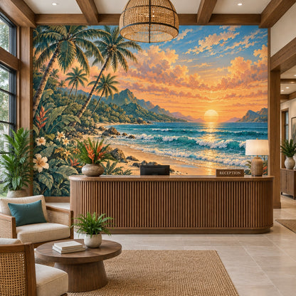 Palm Trees And Sunset Beach Wallpaper Vintage Tropical Coast Wall Mural