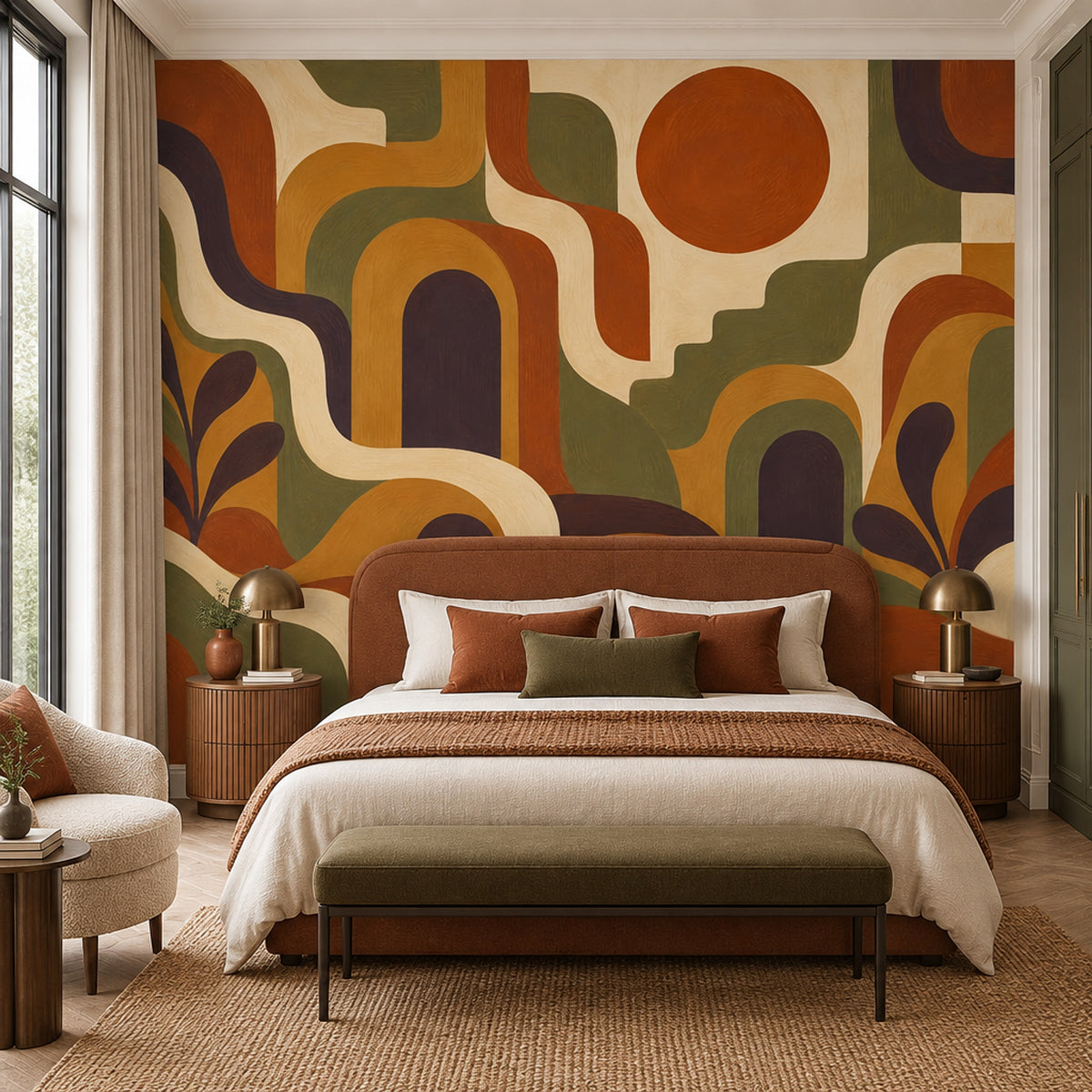 Retro Sun And Arches Wallpaper Mid Century Modern Wall Mural