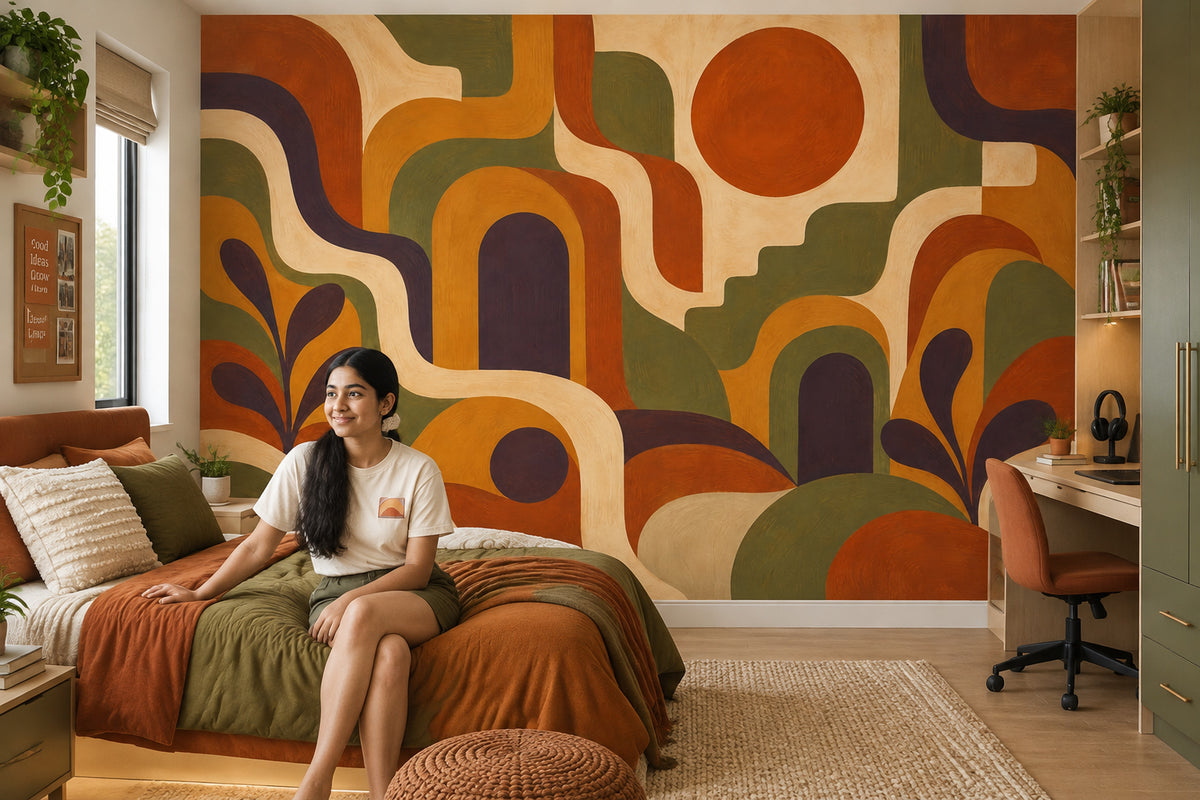 Retro Sun And Arches Wallpaper Mid Century Modern Wall Mural