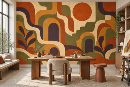 Retro Sun And Arches Wallpaper Mid Century Modern Wall Mural