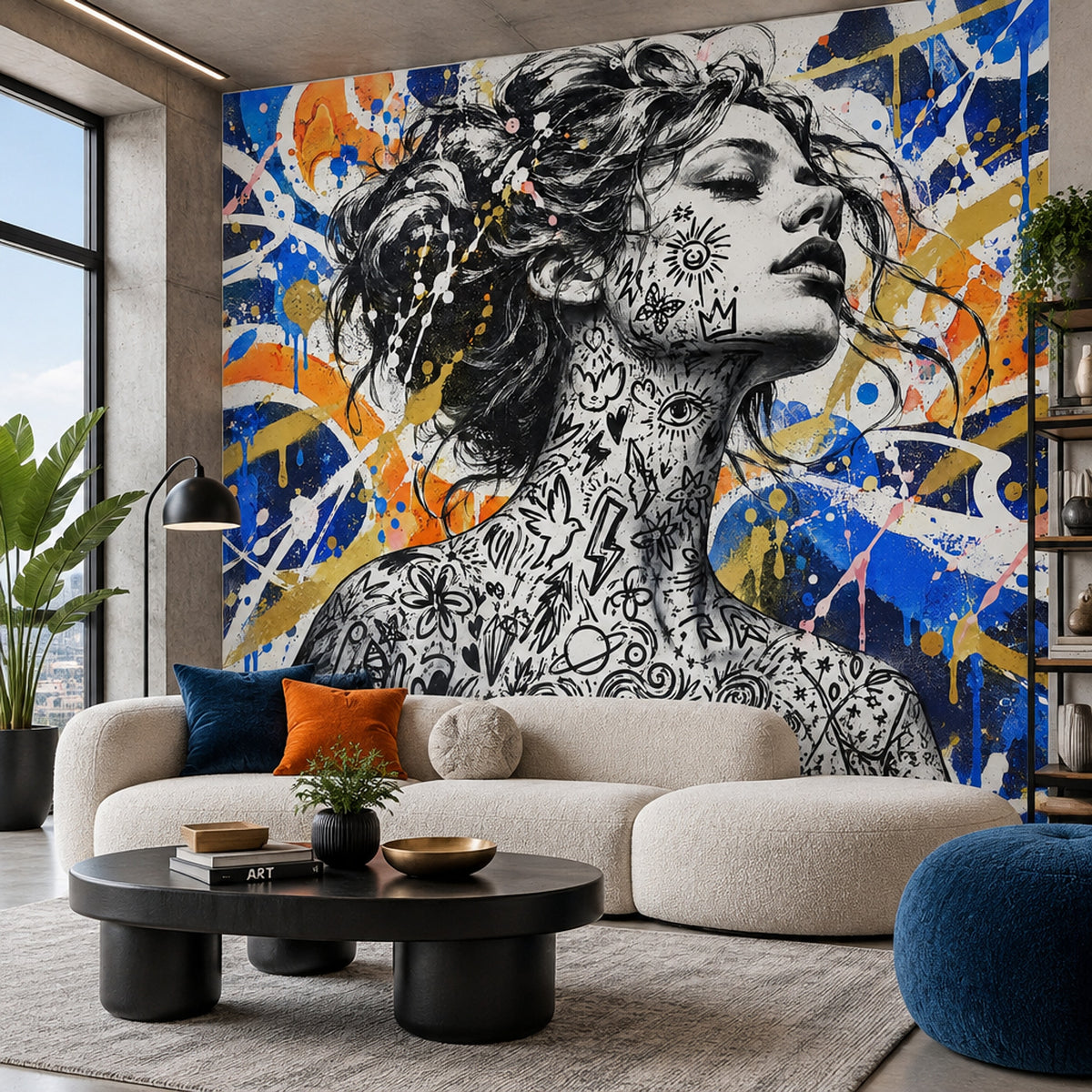 Tattooed Woman Portrait Wallpaper Street Art Wall Mural