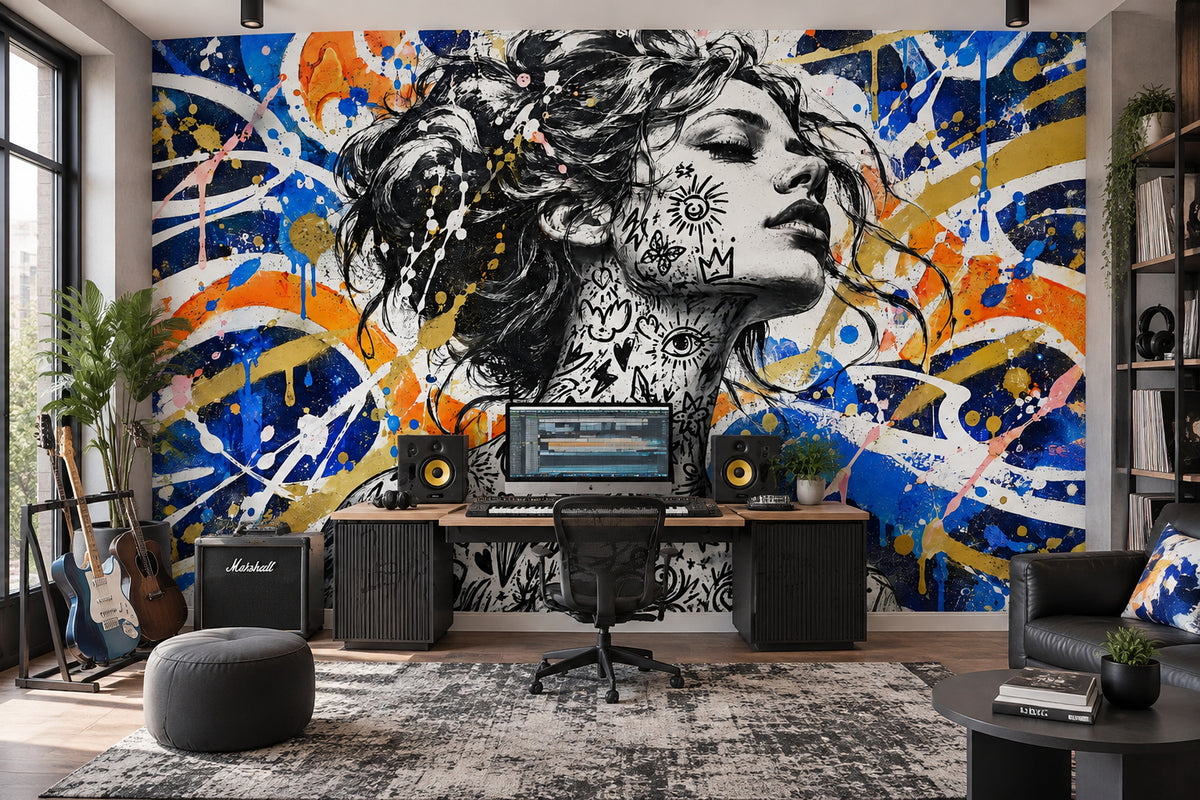 Tattooed Woman Portrait Wallpaper Street Art Wall Mural